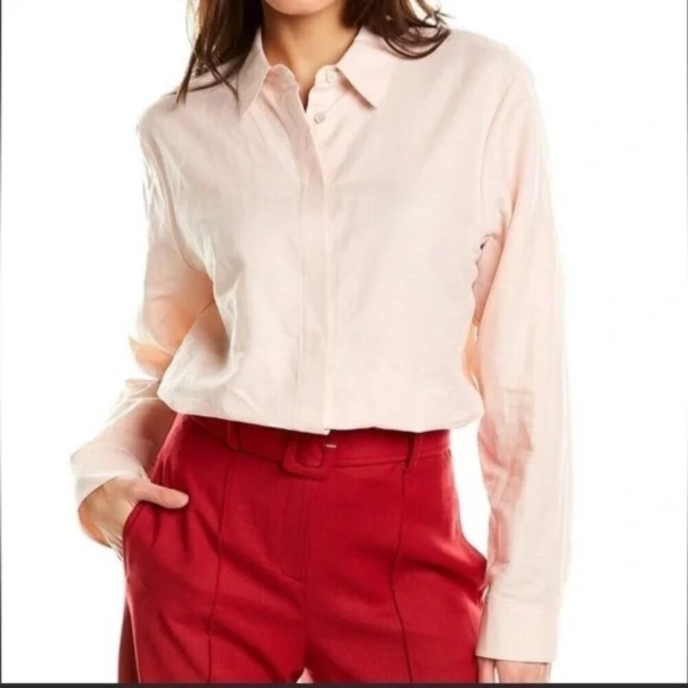 Theory Women's Classic Menswear Button-front Shirt Linen Twill Blush Pink P XS